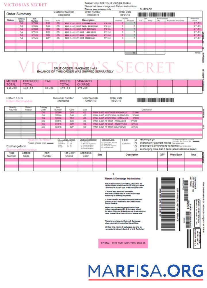 Realistic USA Victoria Secret invoice download for verification